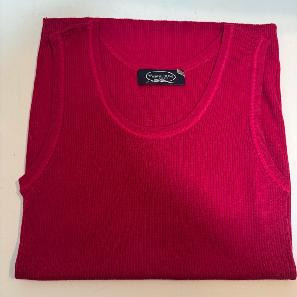 Magaschoni Fuchsia Ribbed Tank Top
Silk and cashmere blend.  Vintage
